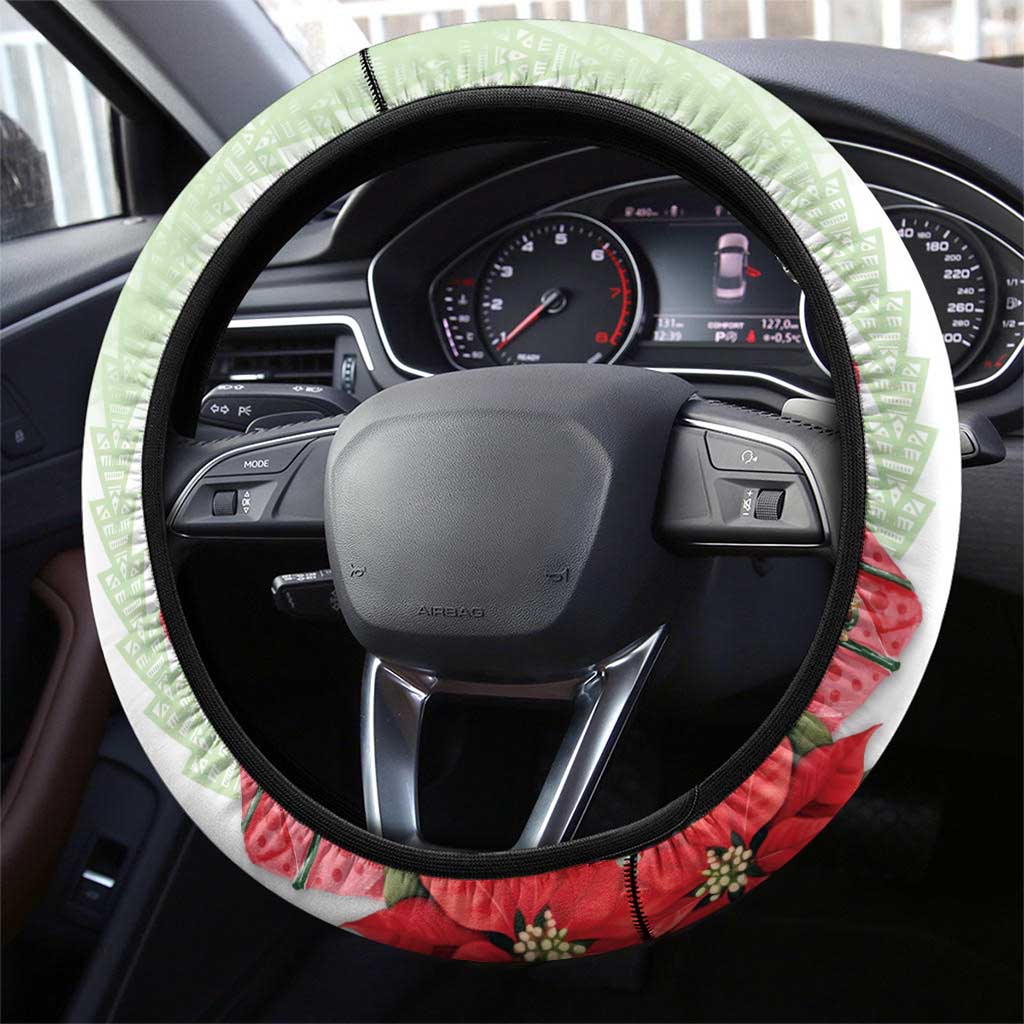 Pastel Green Hawaii Chameleon Christmas Steering Wheel Cover Mele Kalikimaka Kakau - Watercolor LT14 - Polynesian Pride