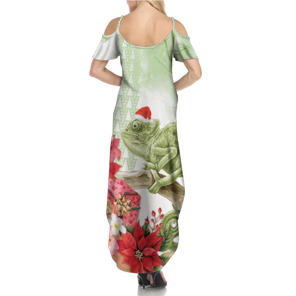 Pastel Green Hawaii Chameleon Christmas Summer Maxi Dress Mele Kalikimaka Kakau - Watercolor LT14 - Polynesian Pride