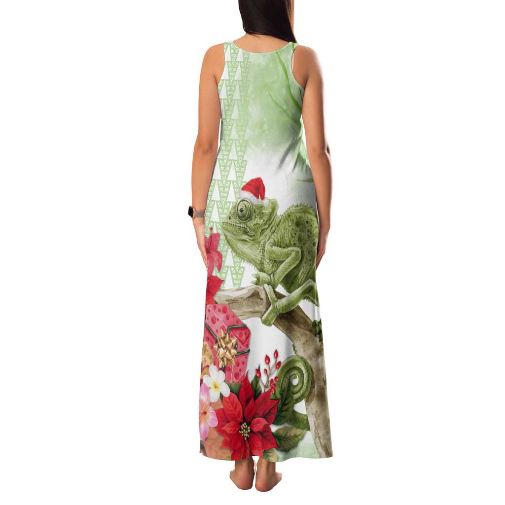 Pastel Green Hawaii Chameleon Christmas Tank Maxi Dress Mele Kalikimaka Kakau - Watercolor LT14 - Polynesian Pride