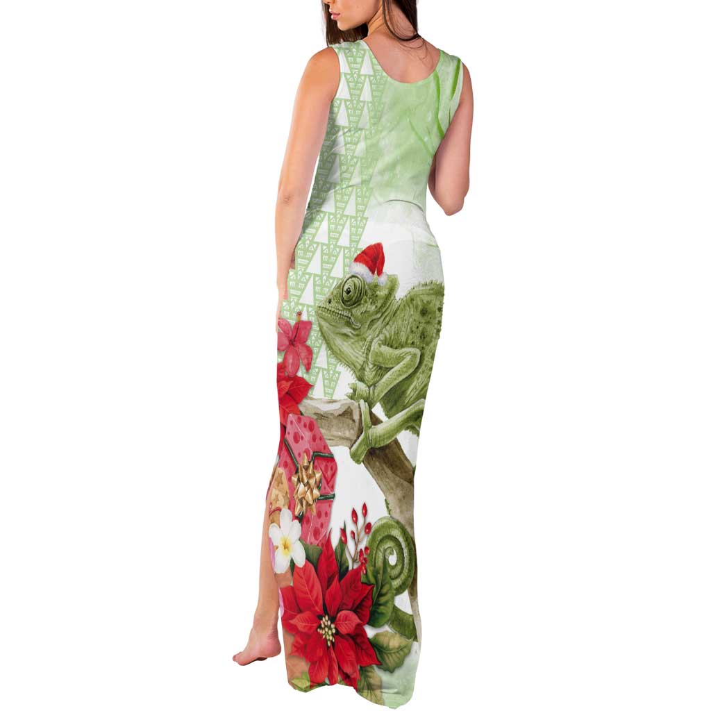 Pastel Green Hawaii Chameleon Christmas Tank Maxi Dress Mele Kalikimaka Kakau - Watercolor LT14 - Polynesian Pride
