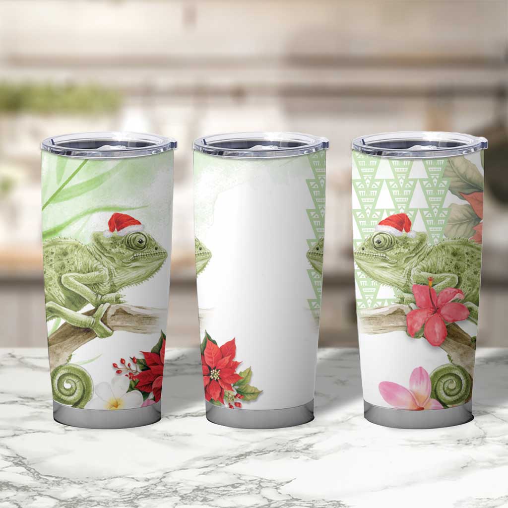 Pastel Green Hawaii Chameleon Christmas Tumbler Cup Mele Kalikimaka Kakau - Watercolor LT14 - Polynesian Pride