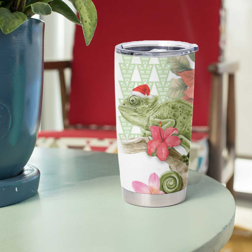 Pastel Green Hawaii Chameleon Christmas Tumbler Cup Mele Kalikimaka Kakau - Watercolor LT14 - Polynesian Pride
