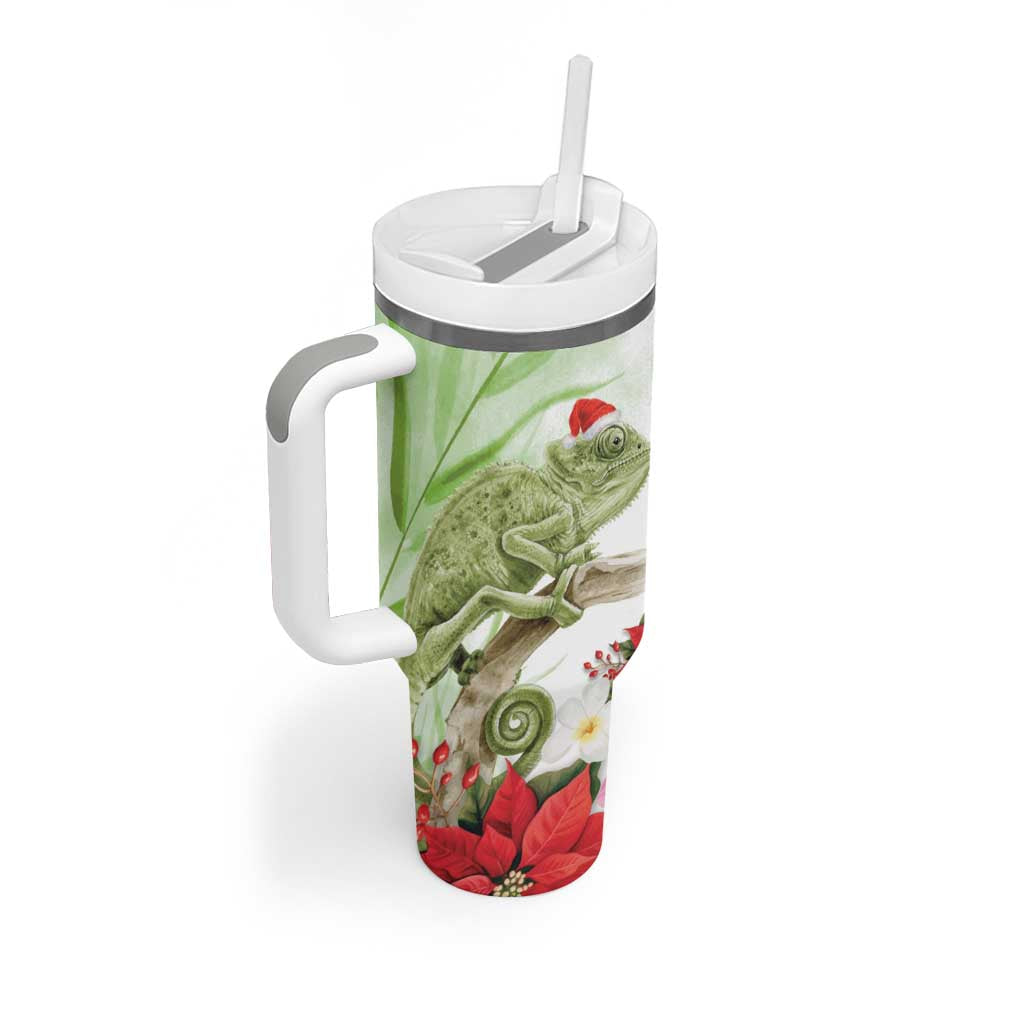 Pastel Green Hawaii Chameleon Christmas Tumbler With Handle Mele Kalikimaka Kakau - Watercolor LT14 - Polynesian Pride