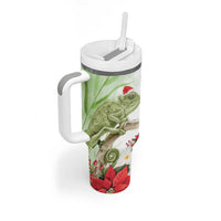 Pastel Green Hawaii Chameleon Christmas Tumbler With Handle Mele Kalikimaka Kakau - Watercolor LT14 - Polynesian Pride