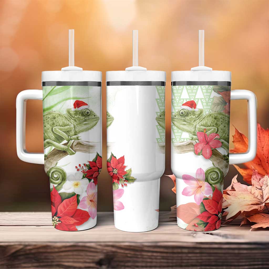 Pastel Green Hawaii Chameleon Christmas Tumbler With Handle Mele Kalikimaka Kakau - Watercolor LT14 - Polynesian Pride