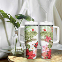 Pastel Green Hawaii Chameleon Christmas Tumbler With Handle Mele Kalikimaka Kakau - Watercolor LT14 - Polynesian Pride