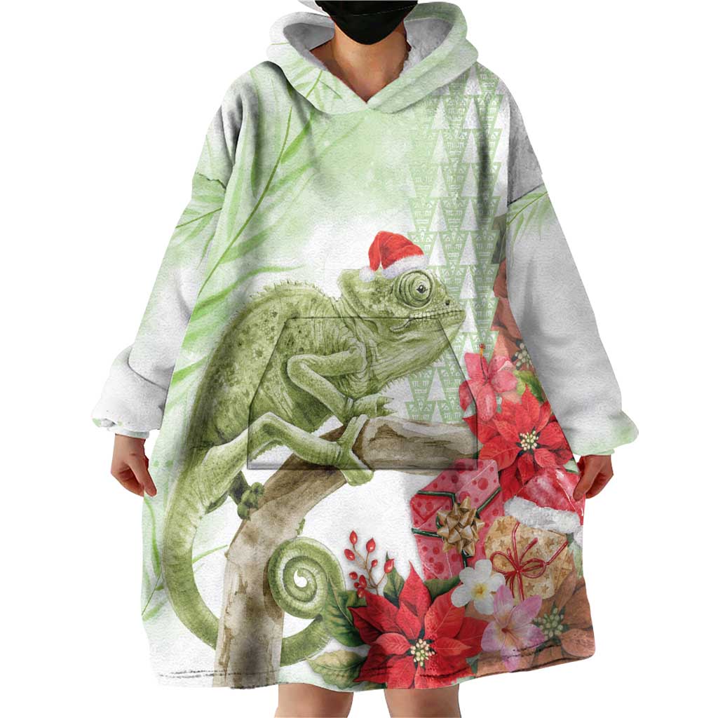 Pastel Green Hawaii Chameleon Christmas Wearable Blanket Hoodie Mele Kalikimaka Kakau - Watercolor LT14 - Polynesian Pride