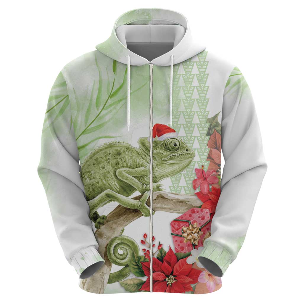 Pastel Green Hawaii Chameleon Christmas Zip Hoodie Mele Kalikimaka Kakau - Watercolor LT14 - Polynesian Pride