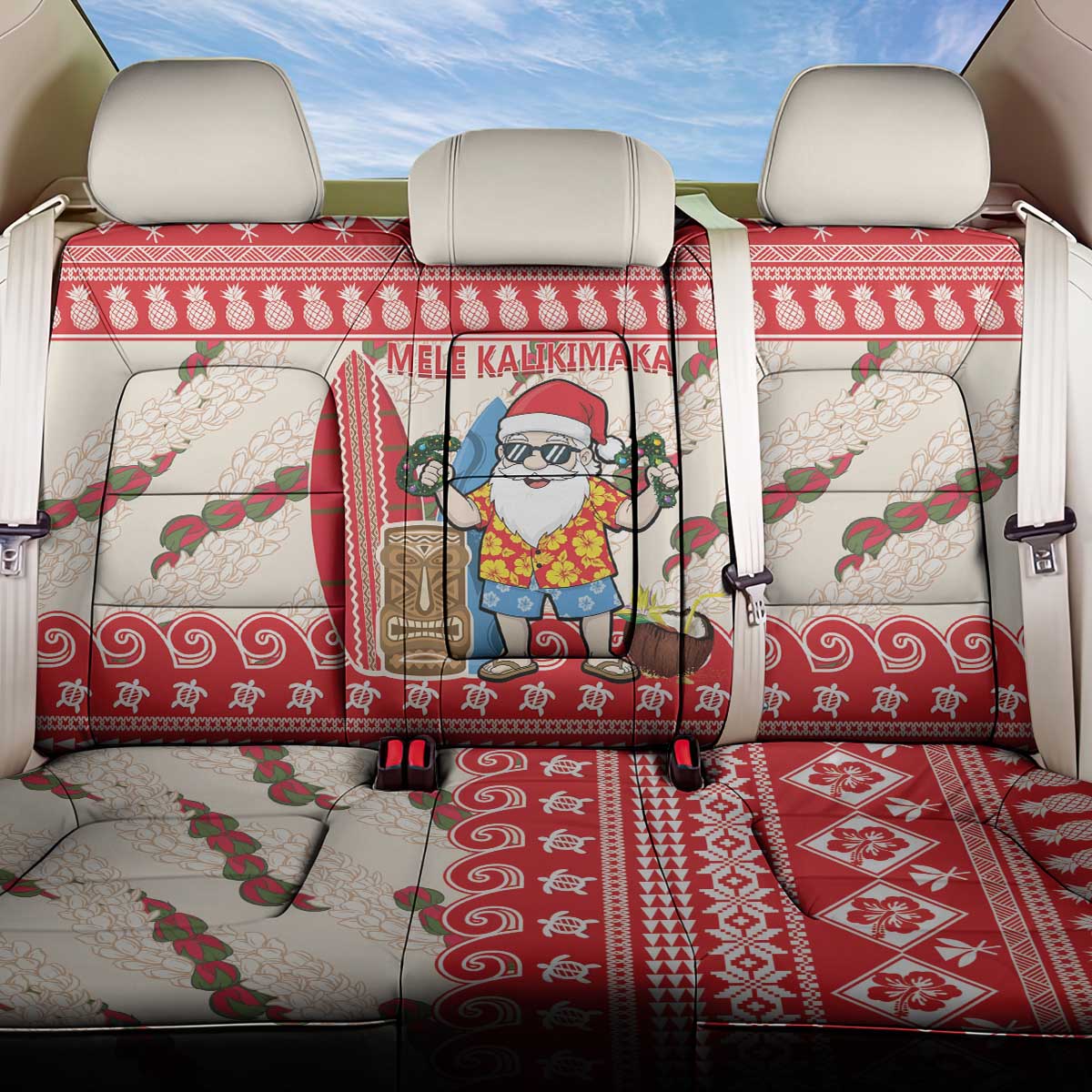 Hawaii Christmas Six Seven Back Car Seat Cover Mele Kalikimaka Funny Santa 67 Gen Alpha Slang LT14 One Size Red - Polynesian Pride