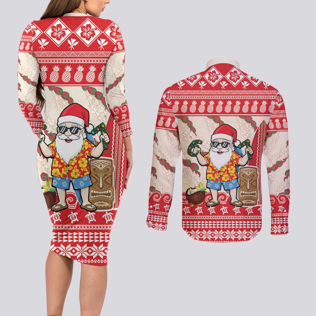 Hawaii Christmas Six Seven Couples Matching Long Sleeve Bodycon Dress and Long Sleeve Button Shirt Mele Kalikimaka Funny Santa 67 Gen Alpha Slang LT14 - Polynesian Pride