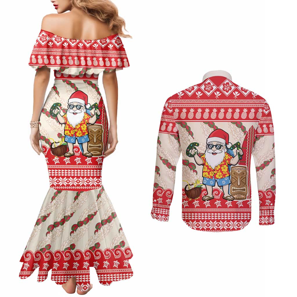 Hawaii Christmas Six Seven Couples Matching Mermaid Dress and Long Sleeve Button Shirt Mele Kalikimaka Funny Santa 67 Gen Alpha Slang LT14 - Polynesian Pride