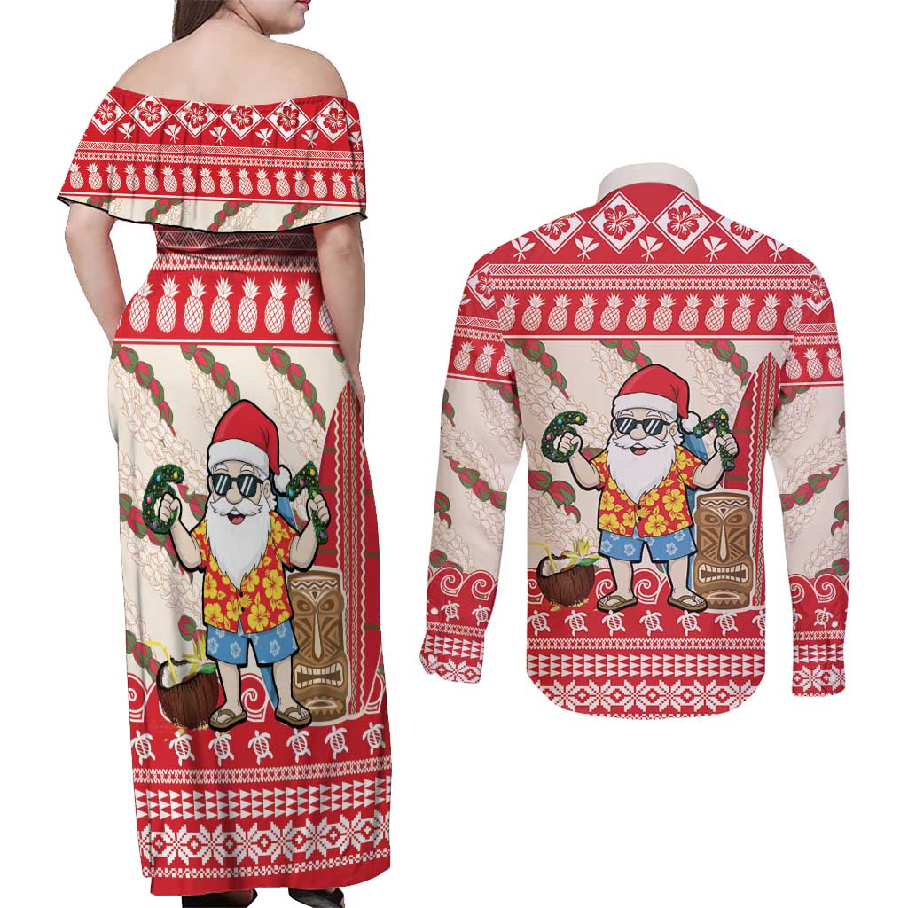 Hawaii Christmas Six Seven Couples Matching Off Shoulder Maxi Dress and Long Sleeve Button Shirt Mele Kalikimaka Funny Santa 67 Gen Alpha Slang LT14 - Polynesian Pride