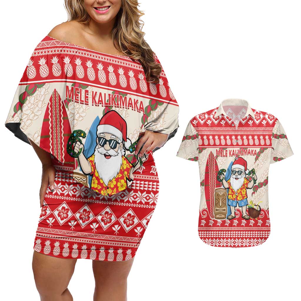 Hawaii Christmas Six Seven Couples Matching Off Shoulder Short Dress and Hawaiian Shirt Mele Kalikimaka Funny Santa 67 Gen Alpha Slang LT14 Red - Polynesian Pride