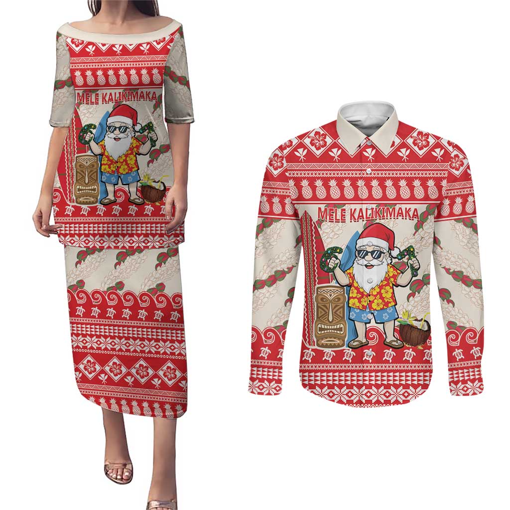 Hawaii Christmas Six Seven Couples Matching Puletasi and Long Sleeve Button Shirt Mele Kalikimaka Funny Santa 67 Gen Alpha Slang LT14 Red - Polynesian Pride