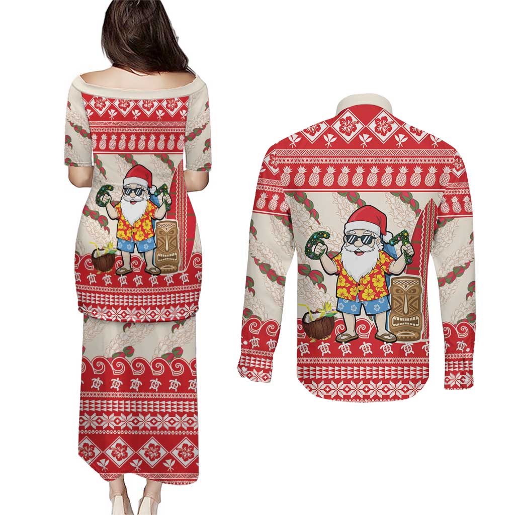 Hawaii Christmas Six Seven Couples Matching Puletasi and Long Sleeve Button Shirt Mele Kalikimaka Funny Santa 67 Gen Alpha Slang LT14 - Polynesian Pride