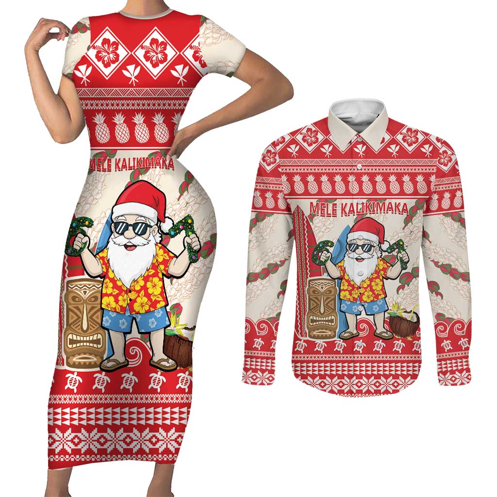 Hawaii Christmas Six Seven Couples Matching Short Sleeve Bodycon Dress and Long Sleeve Button Shirt Mele Kalikimaka Funny Santa 67 Gen Alpha Slang LT14 Red - Polynesian Pride