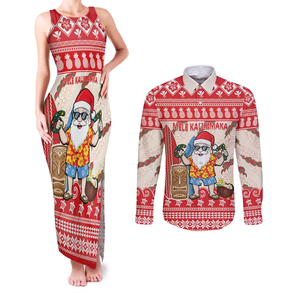 Hawaii Christmas Six Seven Couples Matching Tank Maxi Dress and Long Sleeve Button Shirt Mele Kalikimaka Funny Santa 67 Gen Alpha Slang LT14 Red - Polynesian Pride