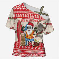 Hawaii Christmas Six Seven Cross Shoulder Shirt Mele Kalikimaka Funny Santa 67 Gen Alpha Slang LT14 Female Red - Polynesian Pride