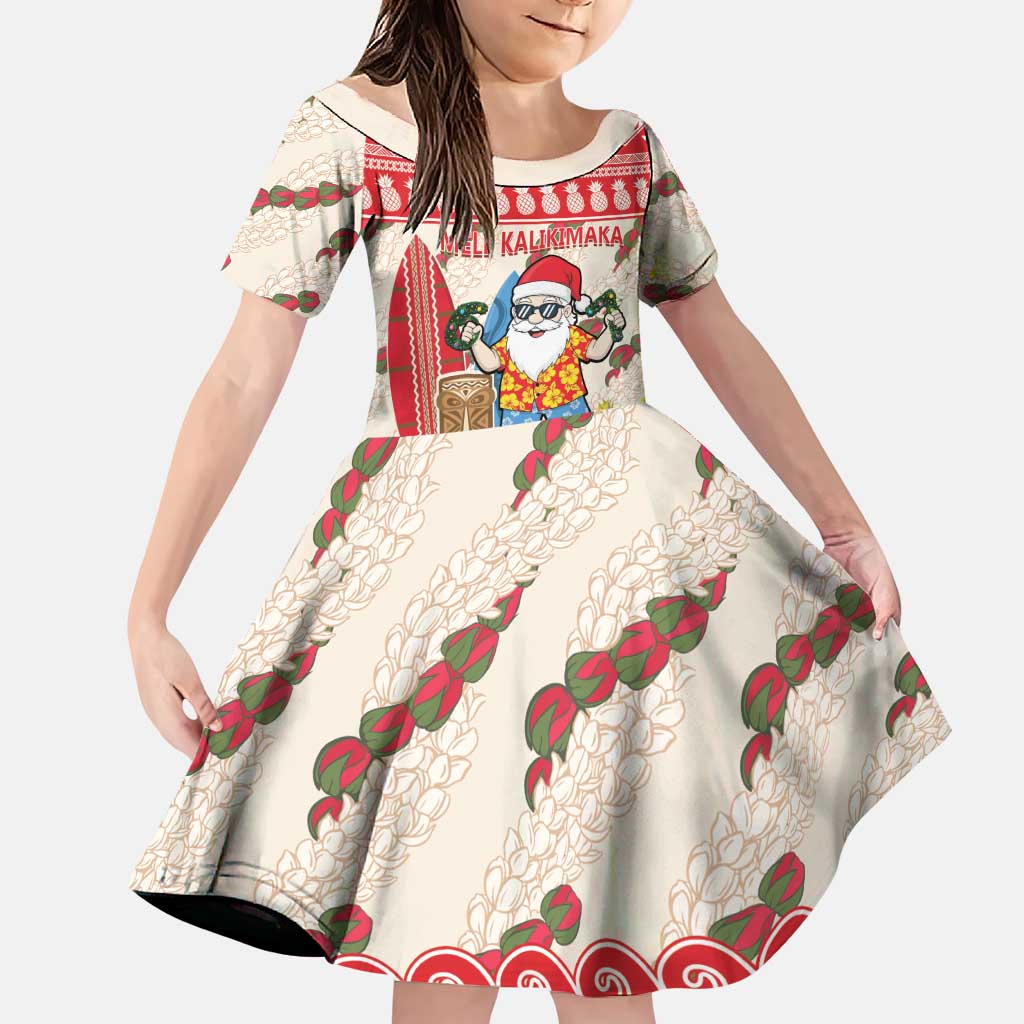 Hawaii Christmas Six Seven Family Matching Mermaid Dress and Hawaiian Shirt Mele Kalikimaka Funny Santa 67 Gen Alpha Slang LT14 Daughter's Dress Red - Polynesian Pride