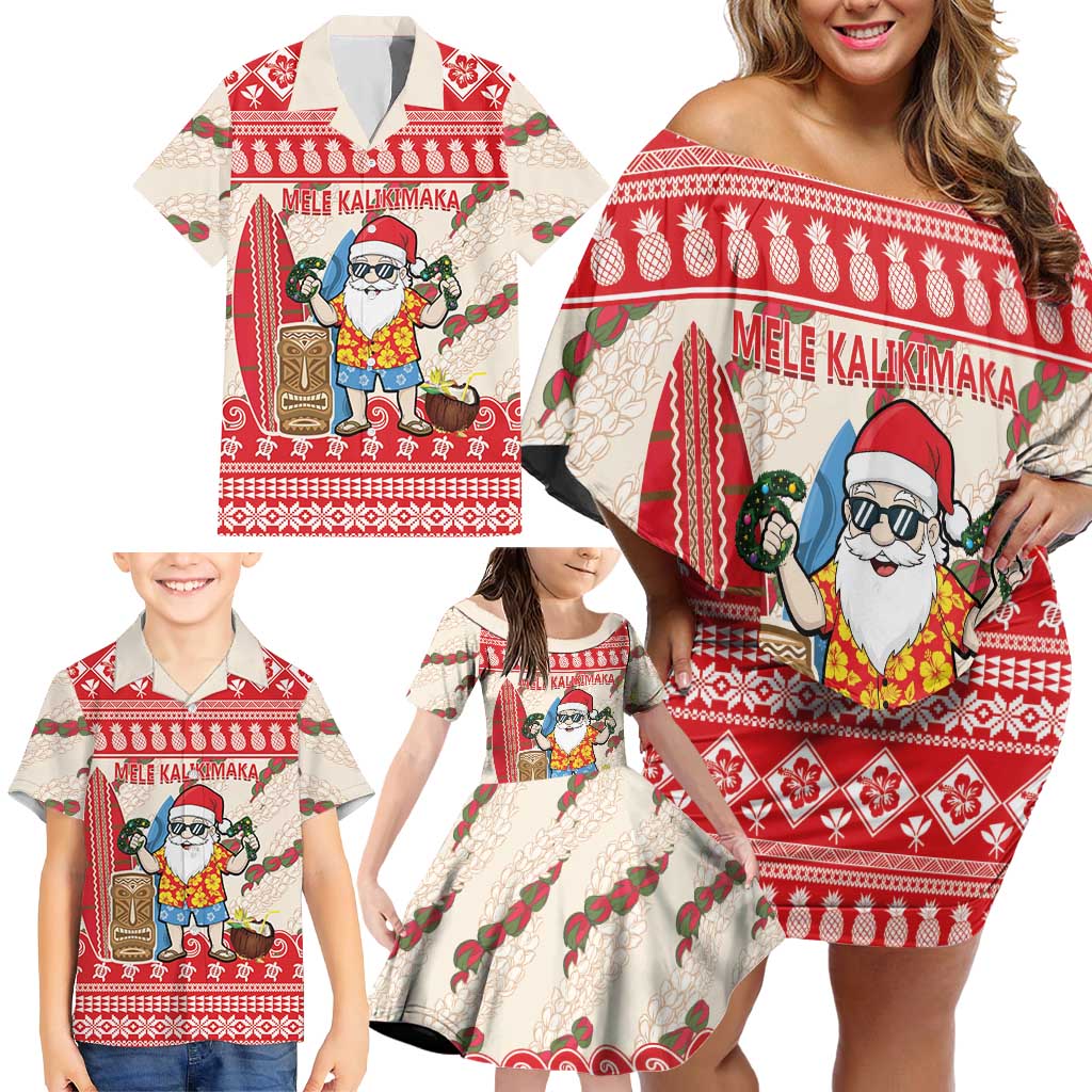 Hawaii Christmas Six Seven Family Matching Off Shoulder Short Dress and Hawaiian Shirt Mele Kalikimaka Funny Santa 67 Gen Alpha Slang LT14 - Polynesian Pride