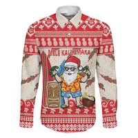 Hawaii Christmas Six Seven Family Matching Puletasi and Hawaiian Shirt Mele Kalikimaka Funny Santa 67 Gen Alpha Slang LT14 Dad's Shirt - Long Sleeve Red - Polynesian Pride