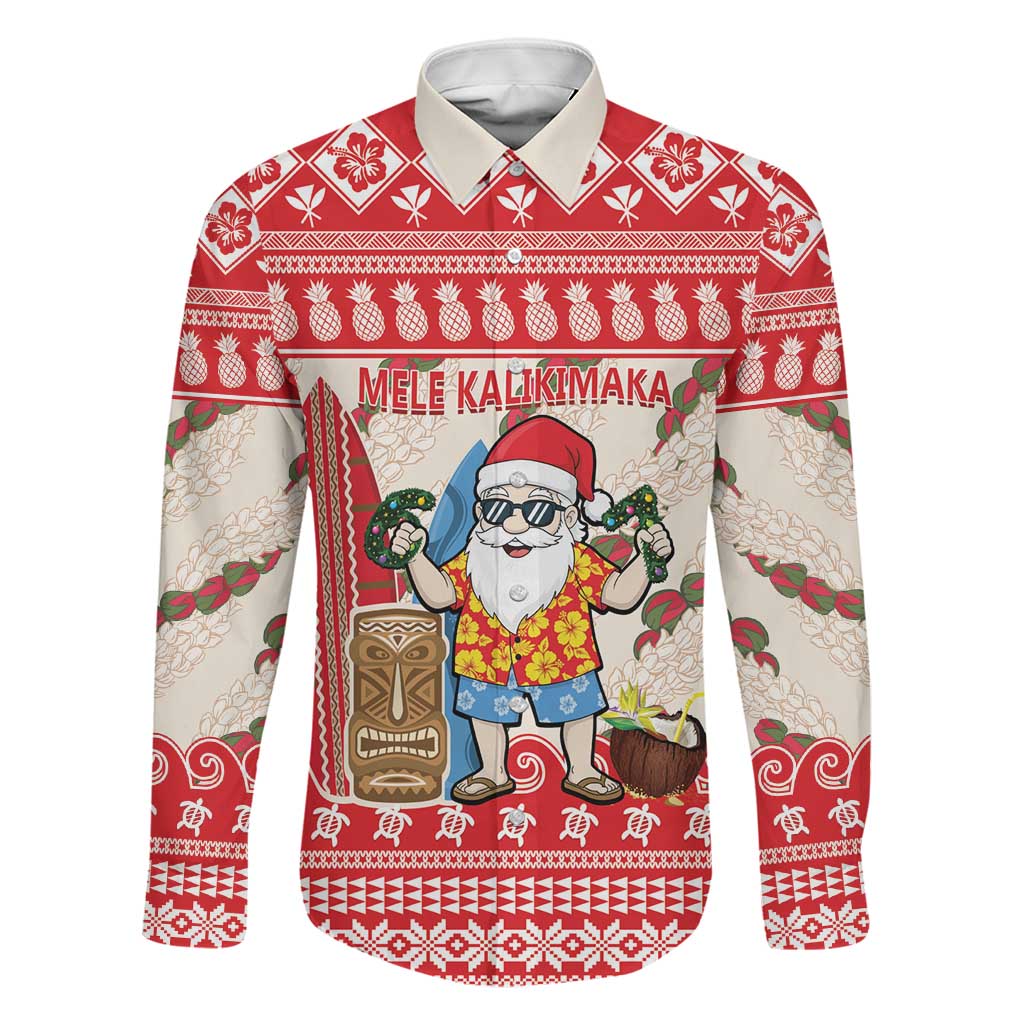 Hawaii Christmas Six Seven Family Matching Short Sleeve Bodycon Dress and Hawaiian Shirt Mele Kalikimaka Funny Santa 67 Gen Alpha Slang LT14 Dad's Shirt - Long Sleeve Red - Polynesian Pride