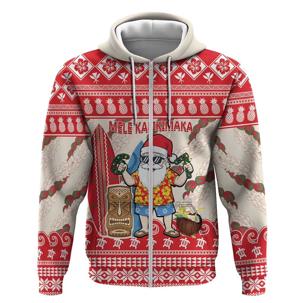 Hawaii Christmas Six Seven Hoodie Mele Kalikimaka Funny Santa 67 Gen Alpha Slang LT14 Zip Hoodie Red - Polynesian Pride