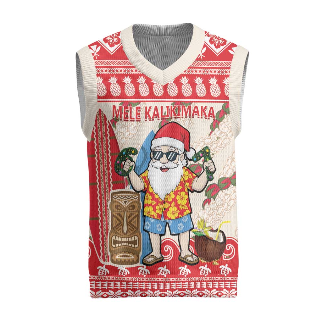 Hawaii Christmas Six Seven Christmas Knitted V-Neck Vest Mele Kalikimaka Funny Santa 67 Gen Alpha Slang LT14 Red - Polynesian Pride