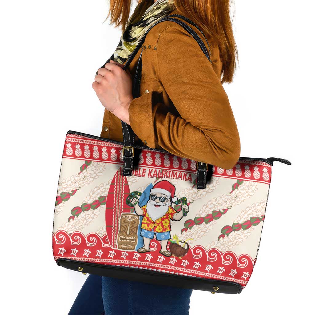 Hawaii Christmas Six Seven Leather Tote Bag Mele Kalikimaka Funny Santa 67 Gen Alpha Slang - Polynesian Pride