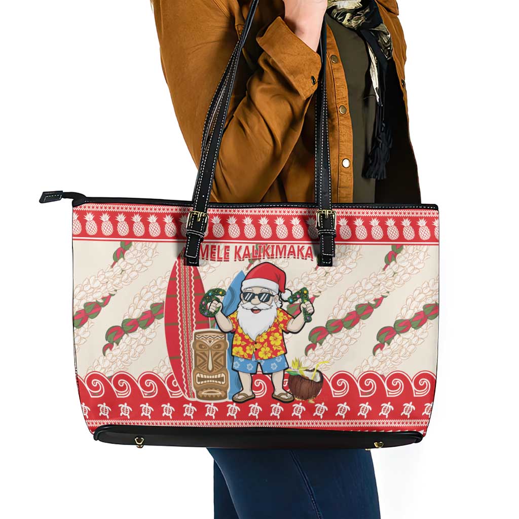 Hawaii Christmas Six Seven Leather Tote Bag Mele Kalikimaka Funny Santa 67 Gen Alpha Slang LT14 - Polynesian Pride