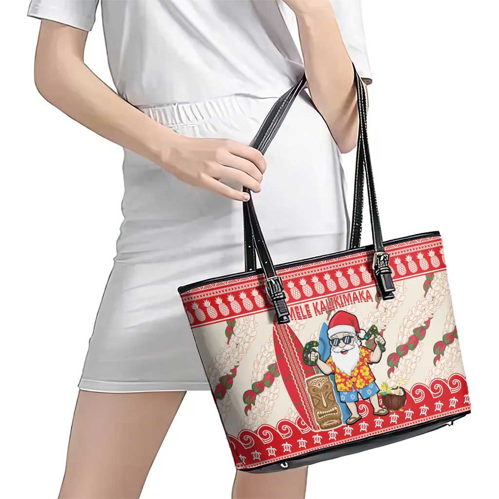 Hawaii Christmas Six Seven Leather Tote Bag Mele Kalikimaka Funny Santa 67 Gen Alpha Slang LT14 - Polynesian Pride
