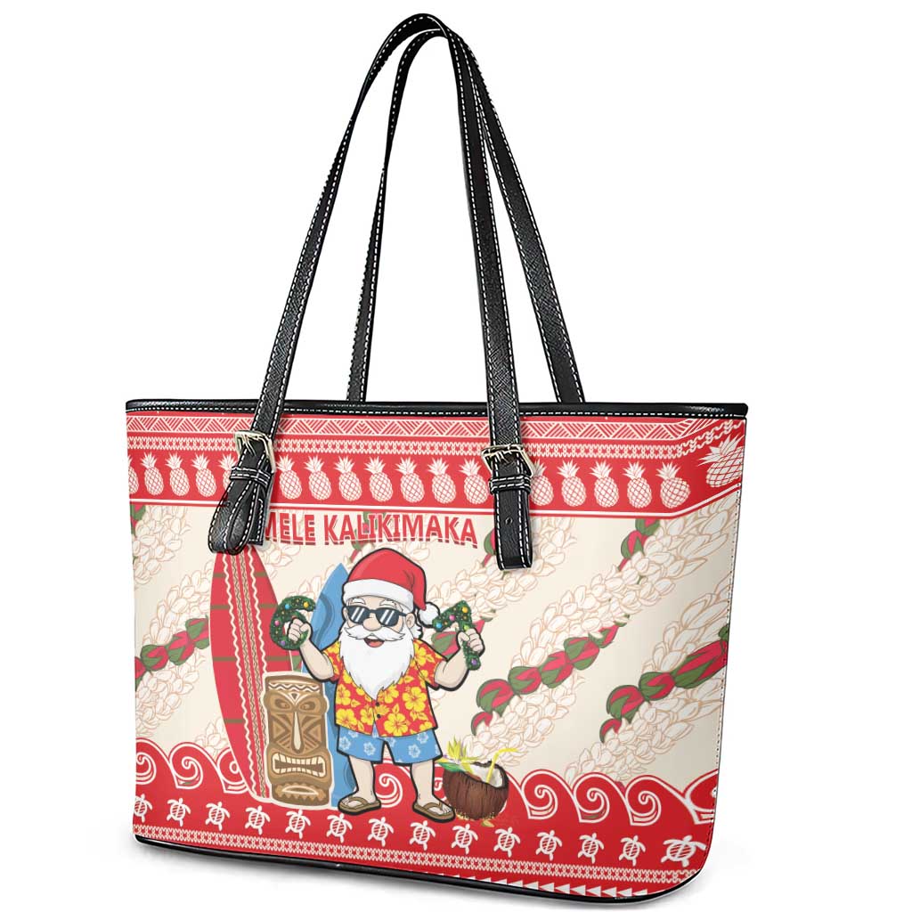Hawaii Christmas Six Seven Leather Tote Bag Mele Kalikimaka Funny Santa 67 Gen Alpha Slang LT14 - Polynesian Pride