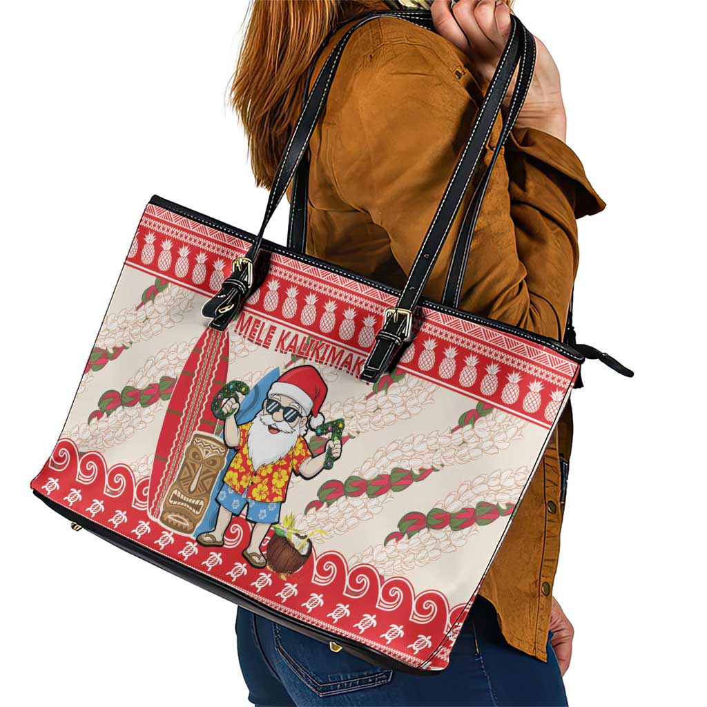 Hawaii Christmas Six Seven Leather Tote Bag Mele Kalikimaka Funny Santa 67 Gen Alpha Slang LT14 - Polynesian Pride