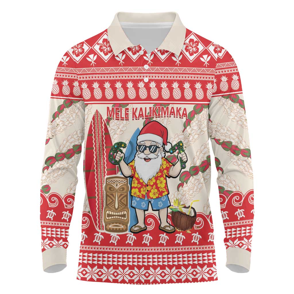 Hawaii Christmas Six Seven Long Sleeve Polo Shirt Mele Kalikimaka Funny Santa 67 Gen Alpha Slang LT14 Red - Polynesian Pride