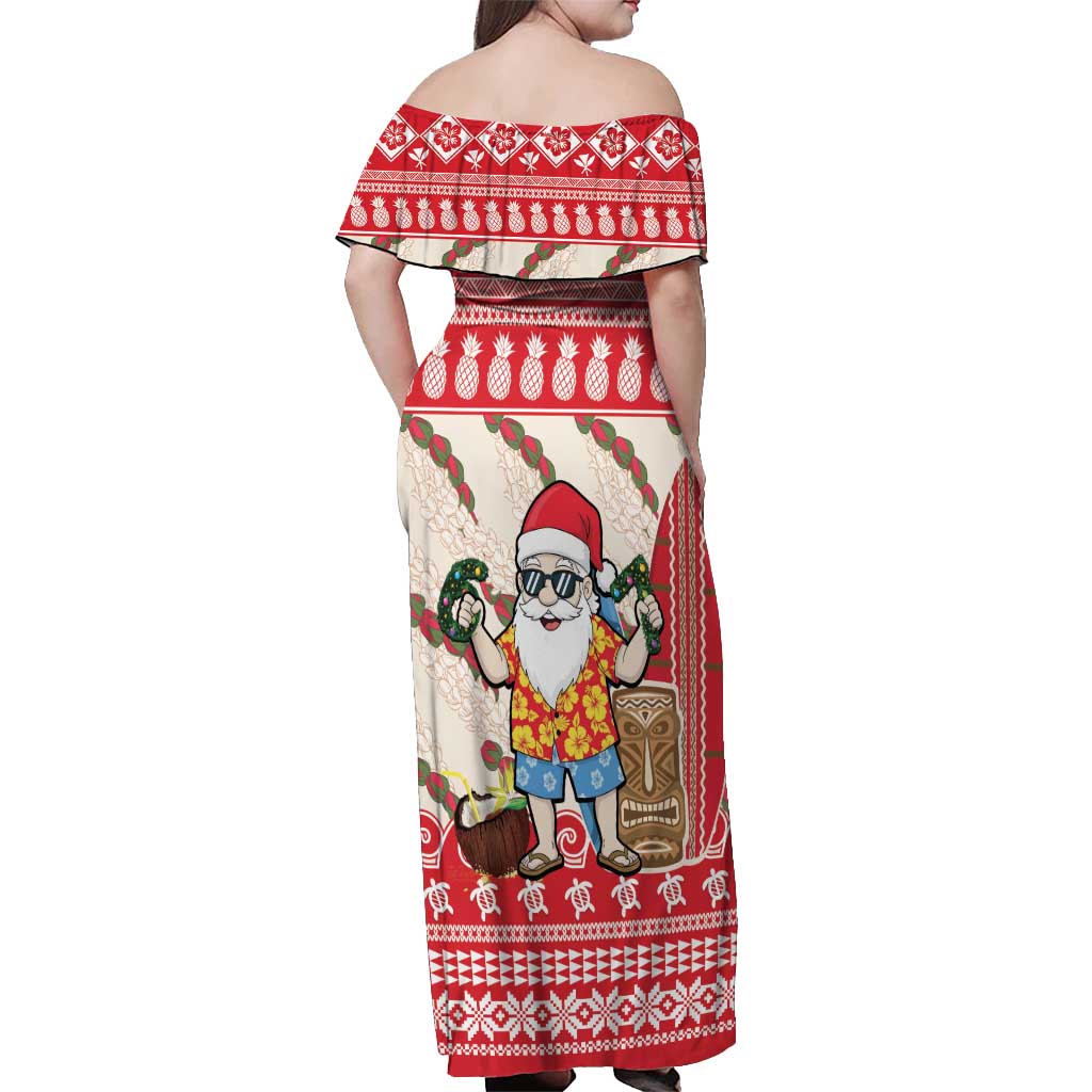 Hawaii Christmas Six Seven Off Shoulder Maxi Dress Mele Kalikimaka Funny Santa 67 Gen Alpha Slang LT14 - Polynesian Pride