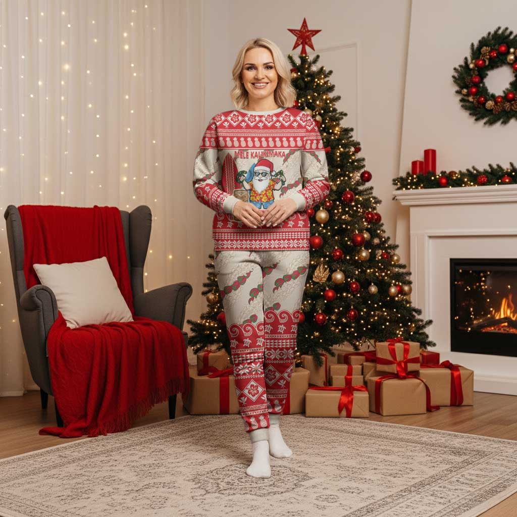 Hawaii Christmas Six Seven Christmas Pajama Set Mele Kalikimaka Funny Santa 67 Gen Alpha Slang LT14 Women Red - Polynesian Pride