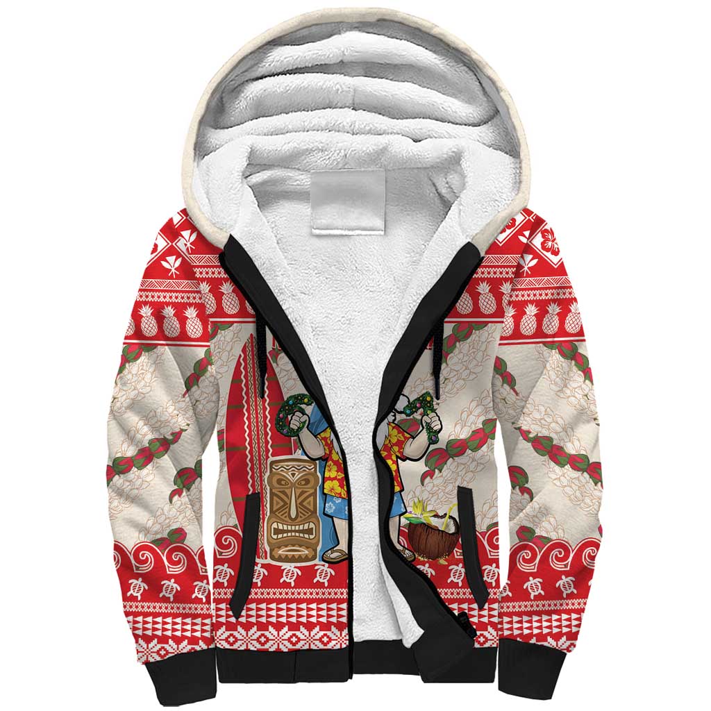 Hawaii Christmas Six Seven Sherpa Hoodie Mele Kalikimaka Funny Santa 67 Gen Alpha Slang LT14 Unisex Red - Polynesian Pride