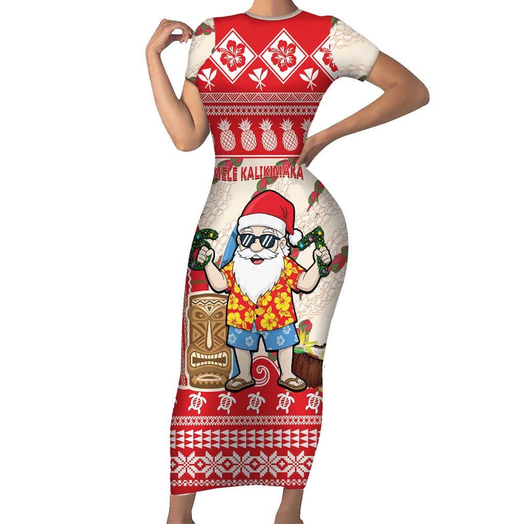 Hawaii Christmas Six Seven Short Sleeve Bodycon Dress Mele Kalikimaka Funny Santa 67 Gen Alpha Slang LT14 Long Dress Red - Polynesian Pride
