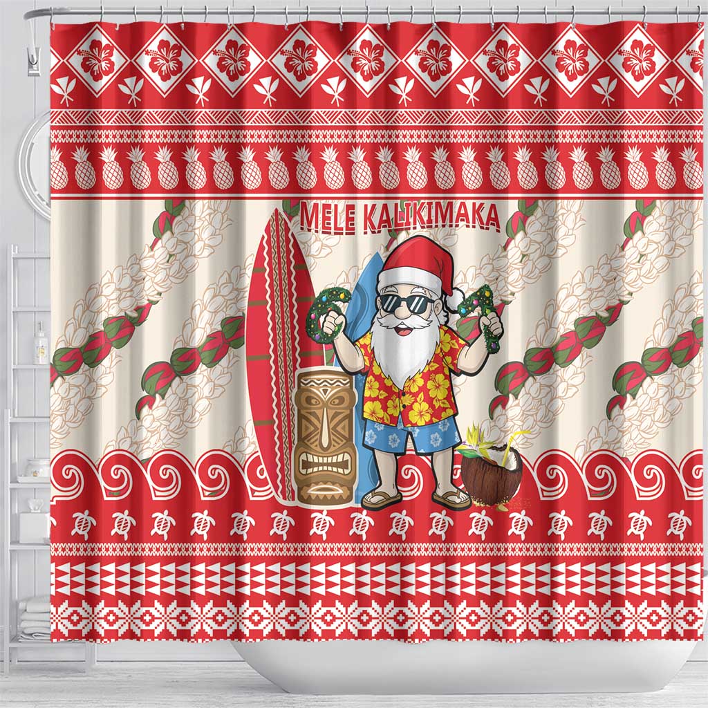 Hawaii Christmas Six Seven Shower Curtain Mele Kalikimaka Funny Santa 67 Gen Alpha Slang LT14 - Polynesian Pride
