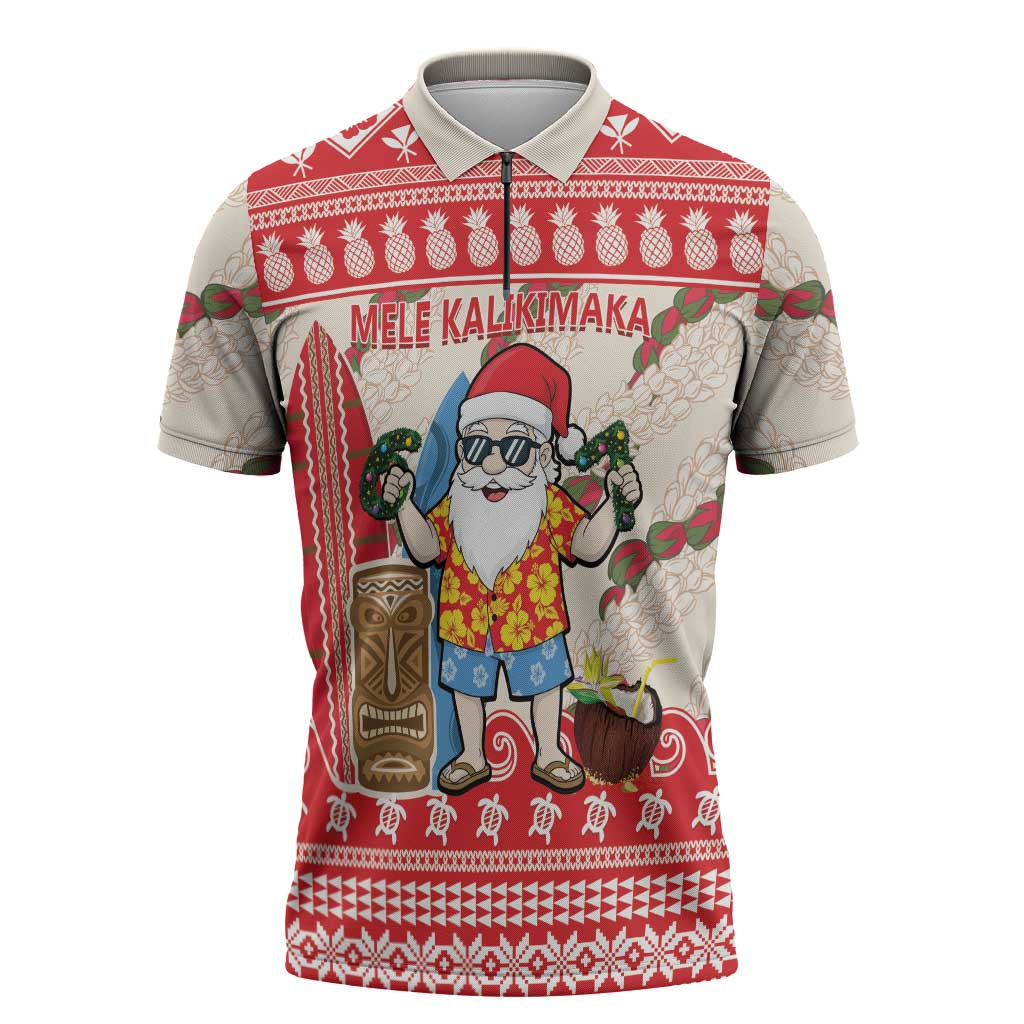 Hawaii Christmas Six Seven Zipper Polo Shirt Mele Kalikimaka Funny Santa 67 Gen Alpha Slang LT14 Red - Polynesian Pride