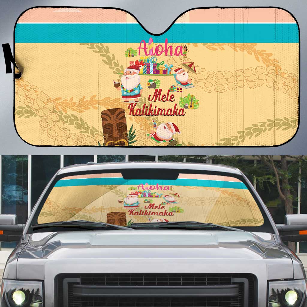 Aloha Hawaii Mele Kalikimaka Auto Sun Shade Beachy Funny Santa Hawaiian Lei LT14 Yellow - Polynesian Pride