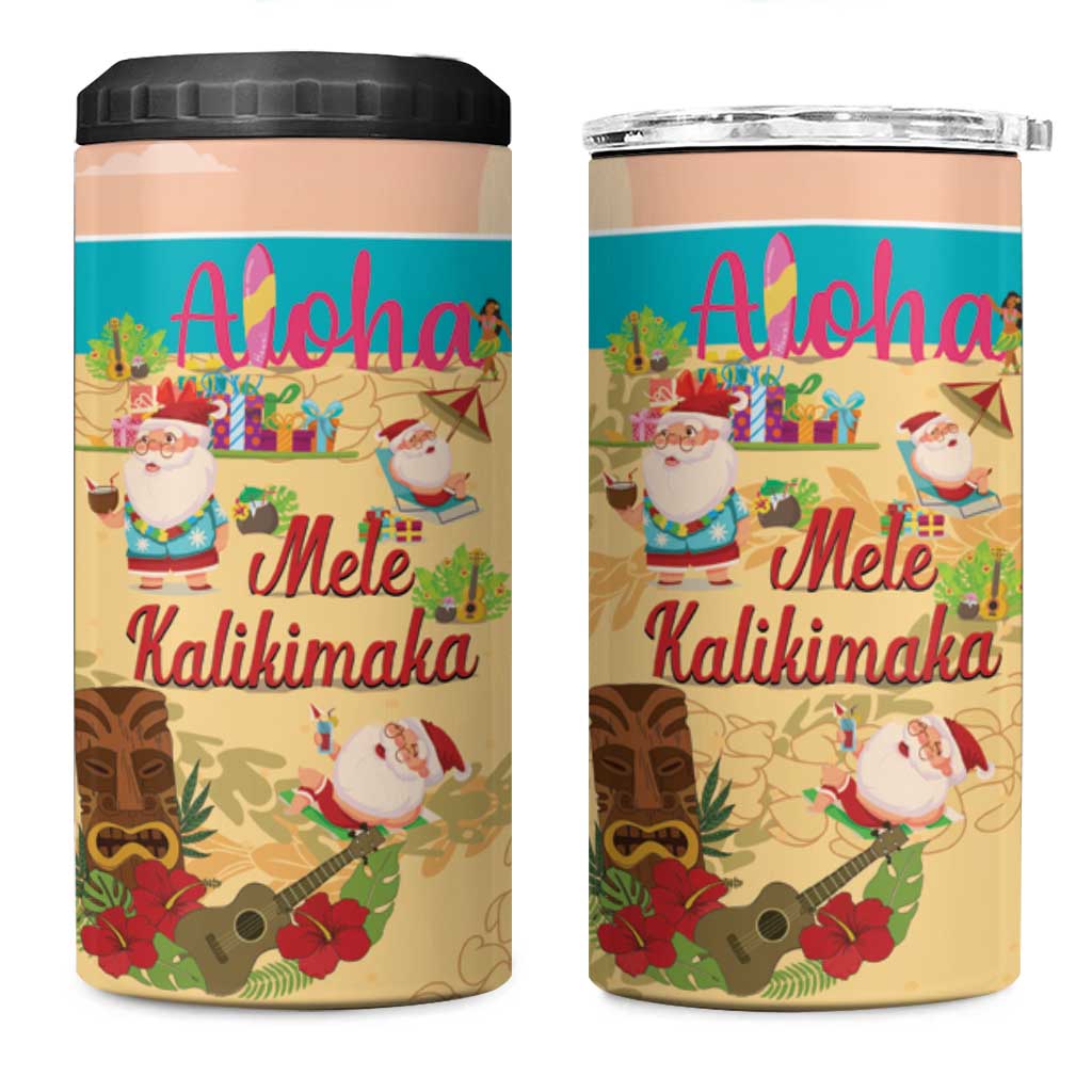 Aloha Hawaii Mele Kalikimaka 4 in 1 Can Cooler Tumbler Beachy Funny Santa Hawaiian Lei LT14 One Size: 16 oz Yellow - Polynesian Pride