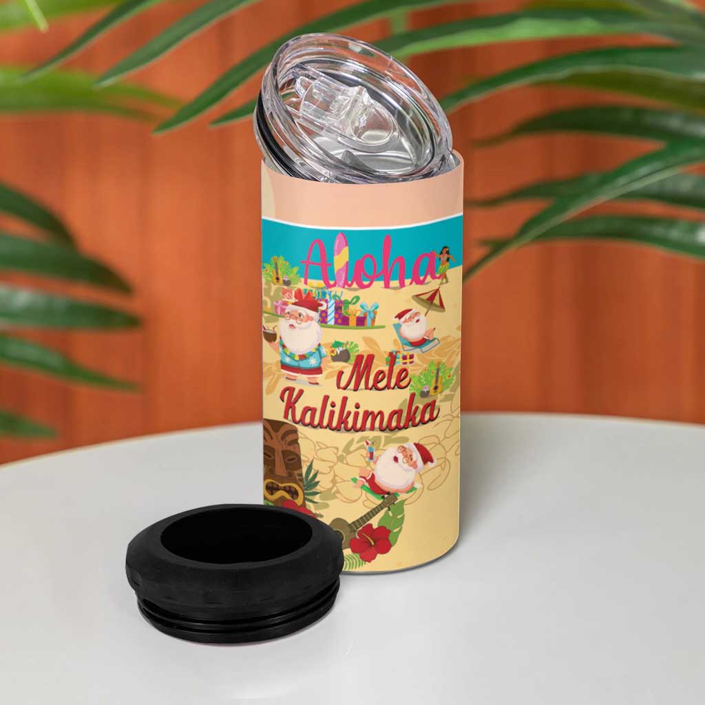 Aloha Hawaii Mele Kalikimaka 4 in 1 Can Cooler Tumbler Beachy Funny Santa Hawaiian Lei LT14 - Polynesian Pride