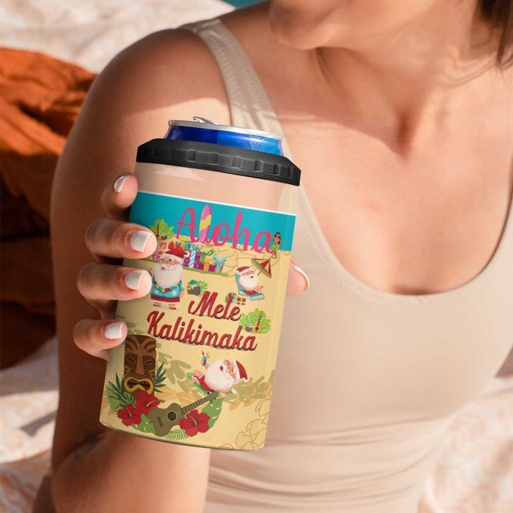 Aloha Hawaii Mele Kalikimaka 4 in 1 Can Cooler Tumbler Beachy Funny Santa Hawaiian Lei LT14 - Polynesian Pride