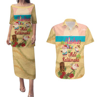 Aloha Hawaii Mele Kalikimaka Couples Matching Puletasi and Hawaiian Shirt Beachy Funny Santa Hawaiian Lei LT14 Yellow - Polynesian Pride