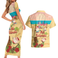 Aloha Hawaii Mele Kalikimaka Couples Matching Short Sleeve Bodycon Dress and Hawaiian Shirt Beachy Funny Santa Hawaiian Lei LT14 - Polynesian Pride