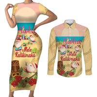Aloha Hawaii Mele Kalikimaka Couples Matching Short Sleeve Bodycon Dress and Long Sleeve Button Shirt Beachy Funny Santa Hawaiian Lei LT14 Yellow - Polynesian Pride