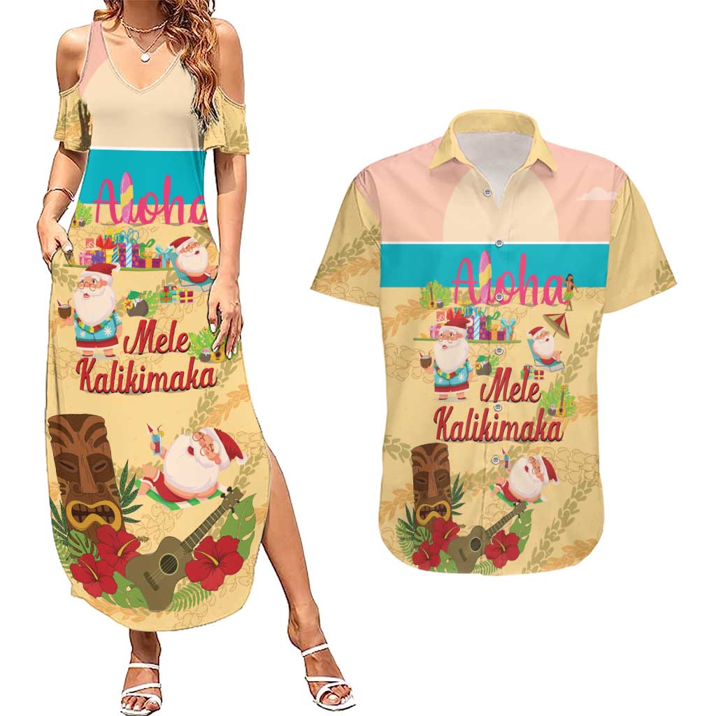 Aloha Hawaii Mele Kalikimaka Couples Matching Summer Maxi Dress and Hawaiian Shirt Beachy Funny Santa Hawaiian Lei - Polynesian Pride