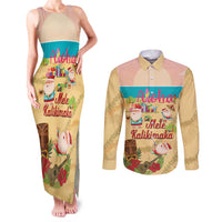 Aloha Hawaii Mele Kalikimaka Couples Matching Tank Maxi Dress and Long Sleeve Button Shirt Beachy Funny Santa Hawaiian Lei LT14 Yellow - Polynesian Pride