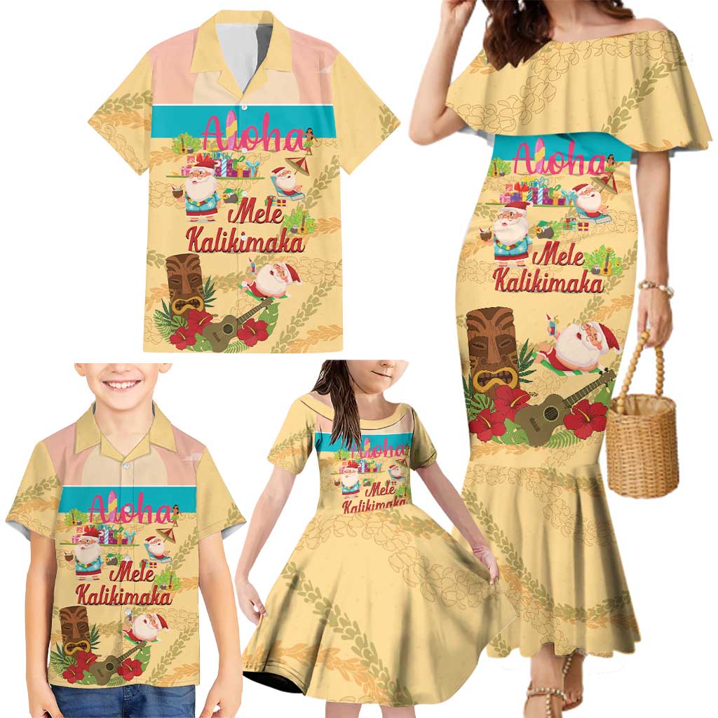 Aloha Hawaii Mele Kalikimaka Family Matching Mermaid Dress and Hawaiian Shirt Beachy Funny Santa Hawaiian Lei - Polynesian Pride